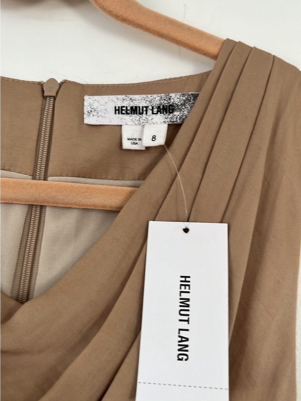 Helmut Lang Draped silk Dress in Camel